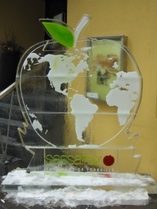 The Western Hemisphere nicely carved in an apple shaped ice sculpture